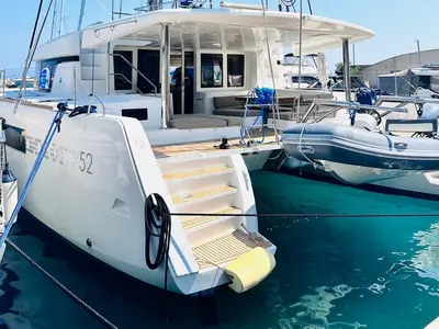 Deck of Madonna of Adriatic, a Lagoon 52 F catamaran at Split, Croatia