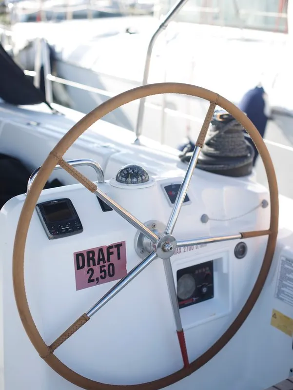 Cockpit of Azzuro, a Beneteau Cyclades 50.5 sailboat at Athens, Greece