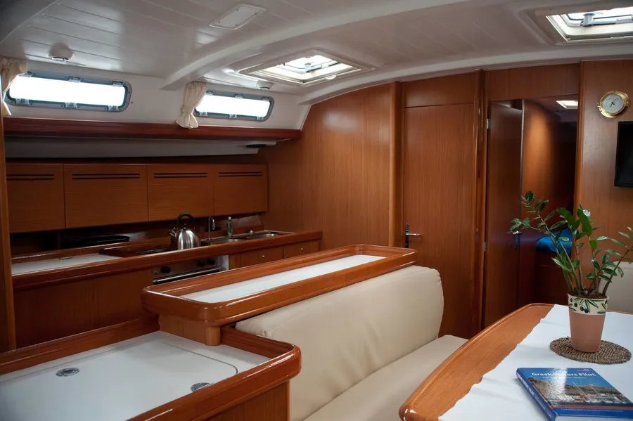 Salon of Azzuro, a Beneteau Cyclades 50.5 sailboat at Athens, Greece