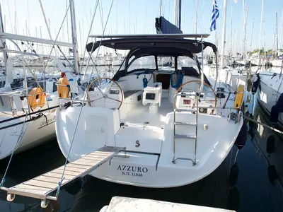 Deck of Azzuro, a Beneteau Cyclades 50.5 sailboat at Athens, Greece