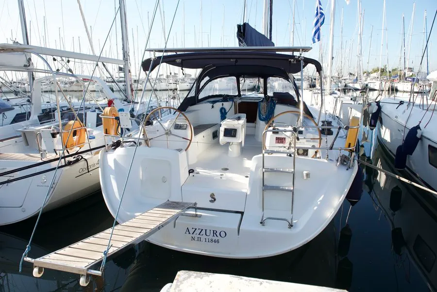 Deck of Azzuro, a Beneteau Cyclades 50.5 sailboat at Athens, Greece