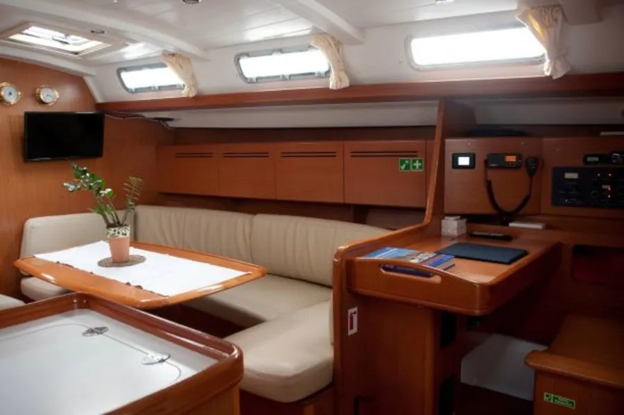 Salon of Azzuro, a Beneteau Cyclades 50.5 sailboat at Athens, Greece