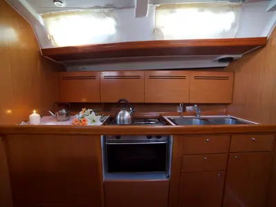 Galley of Azzuro, a Beneteau Cyclades 50.5 sailboat at Athens, Greece
