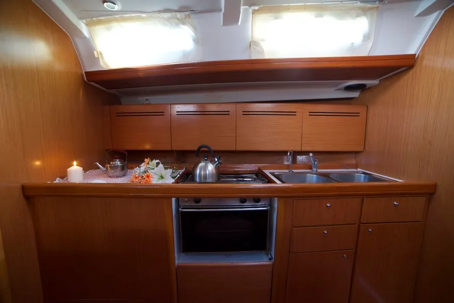 Galley of Azzuro, a Beneteau Cyclades 50.5 sailboat at Athens, Greece