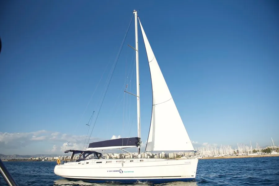 Exterior view of Azzuro, a Beneteau Cyclades 50.5 sailboat at Athens, Greece
