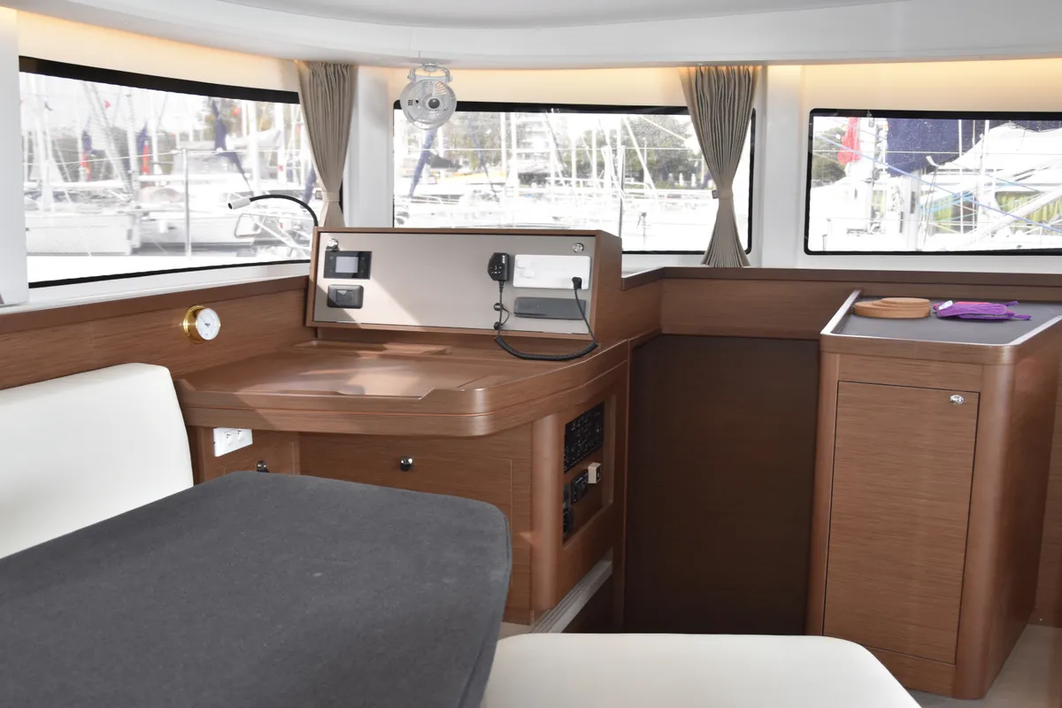 Salon of Lagoon 42, a catamaran at Skiathos, Greece