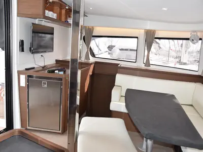 Salon of Lagoon 42, a catamaran at Skiathos, Greece