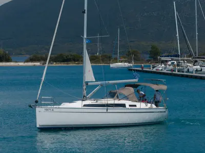 Cockpit of Oneiro, a Bavaria Cruiser 34 sailboat at Municipal Unit of Lefkada, Greece