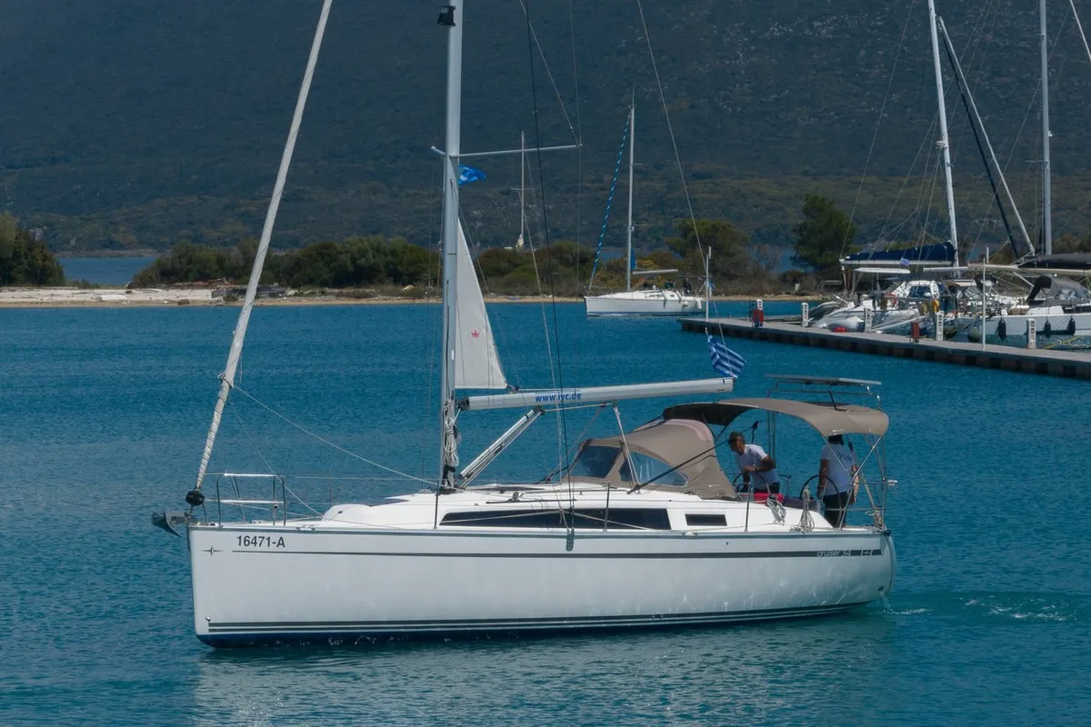 Cockpit of Oneiro, a Bavaria Cruiser 34 sailboat at Municipal Unit of Lefkada, Greece