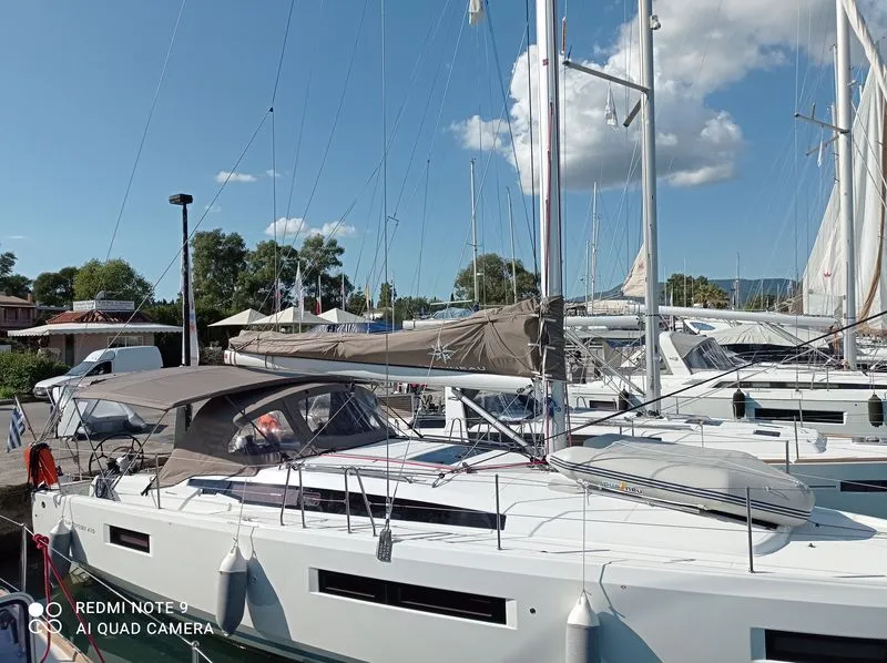 Exterior view of Locean, a Jeanneau Sun Odyssey 410 sailboat at Municipal Unit of Lefkada, Greece