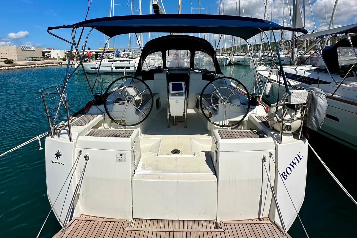 Exterior view of Bowie, a Jeanneau Sun Odyssey 419 sailboat at Sukošan, Croatia
