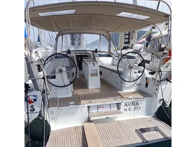 Cockpit of AVRA, a Beneteau Oceanis 37.1 sailboat at Municipal Unit of Lefkada, Greece