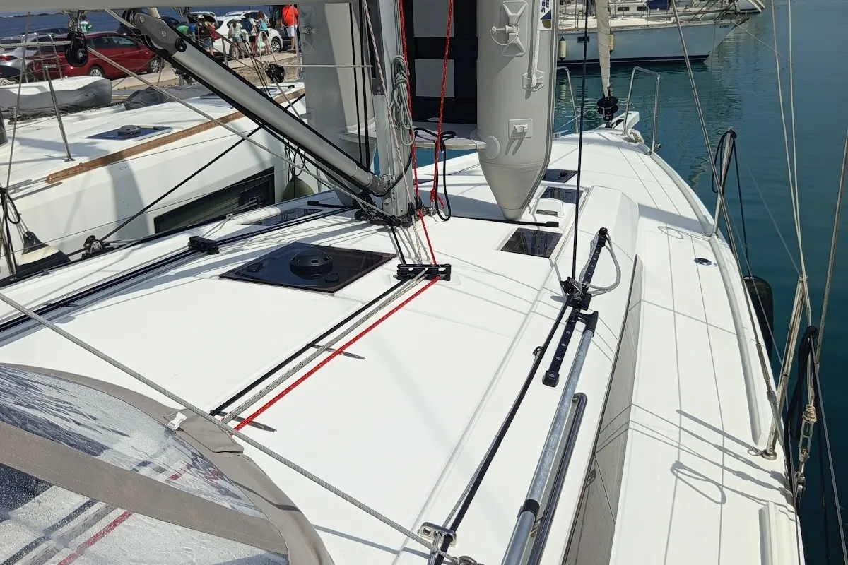 Deck of AVRA, a Beneteau Oceanis 37.1 sailboat at Municipal Unit of Lefkada, Greece