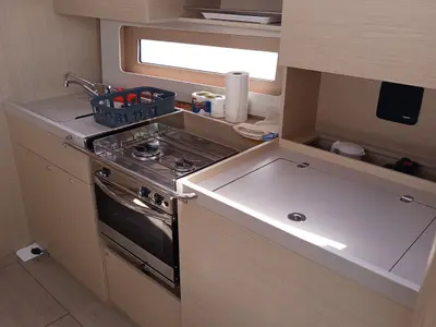 Galley of AVRA, a Beneteau Oceanis 37.1 sailboat at Municipal Unit of Lefkada, Greece