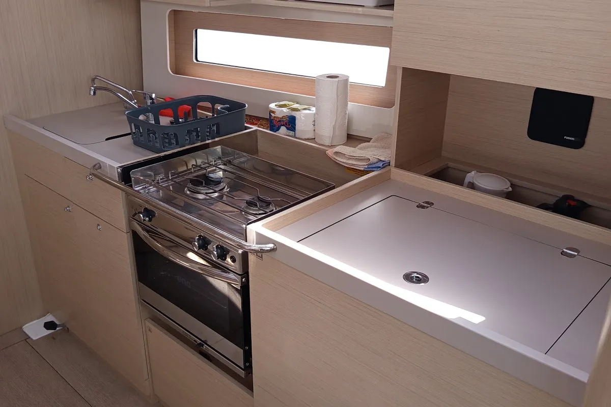 Galley of AVRA, a Beneteau Oceanis 37.1 sailboat at Municipal Unit of Lefkada, Greece