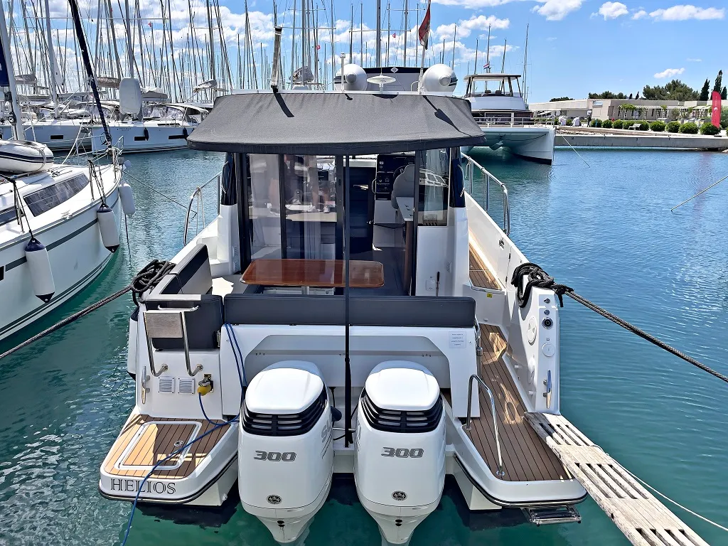 Exterior view of Helios, a Jeanneau Merry Fisher 1095 motorboat at Općina Sukošan, Croatia