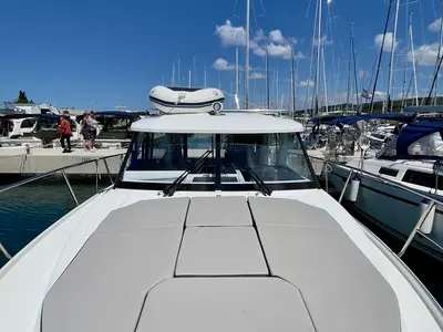 Deck of Helios, a Jeanneau Merry Fisher 1095 motorboat at Općina Sukošan, Croatia