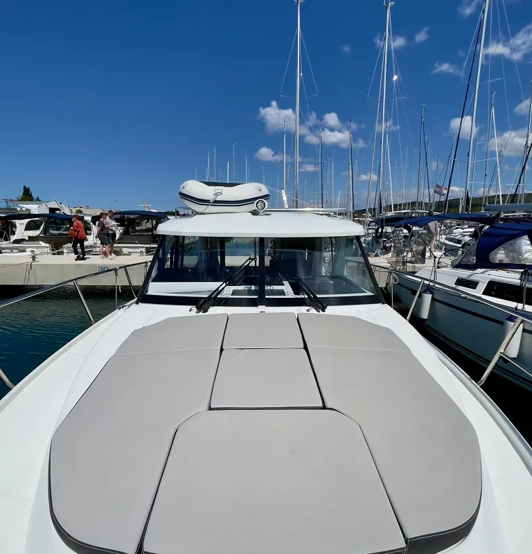 Deck of Helios, a Jeanneau Merry Fisher 1095 motorboat at Općina Sukošan, Croatia