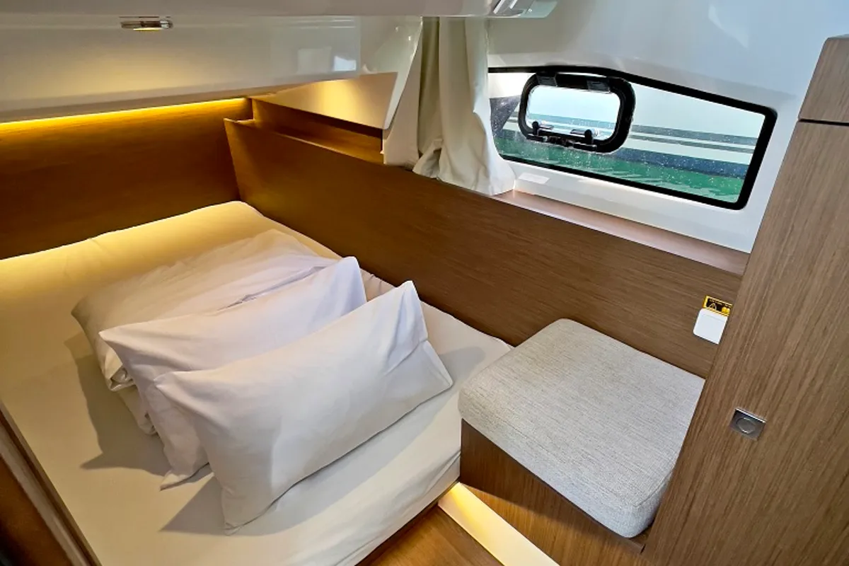 Cabin on Helios, a Jeanneau Merry Fisher 1095 motorboat at Općina Sukošan, Croatia