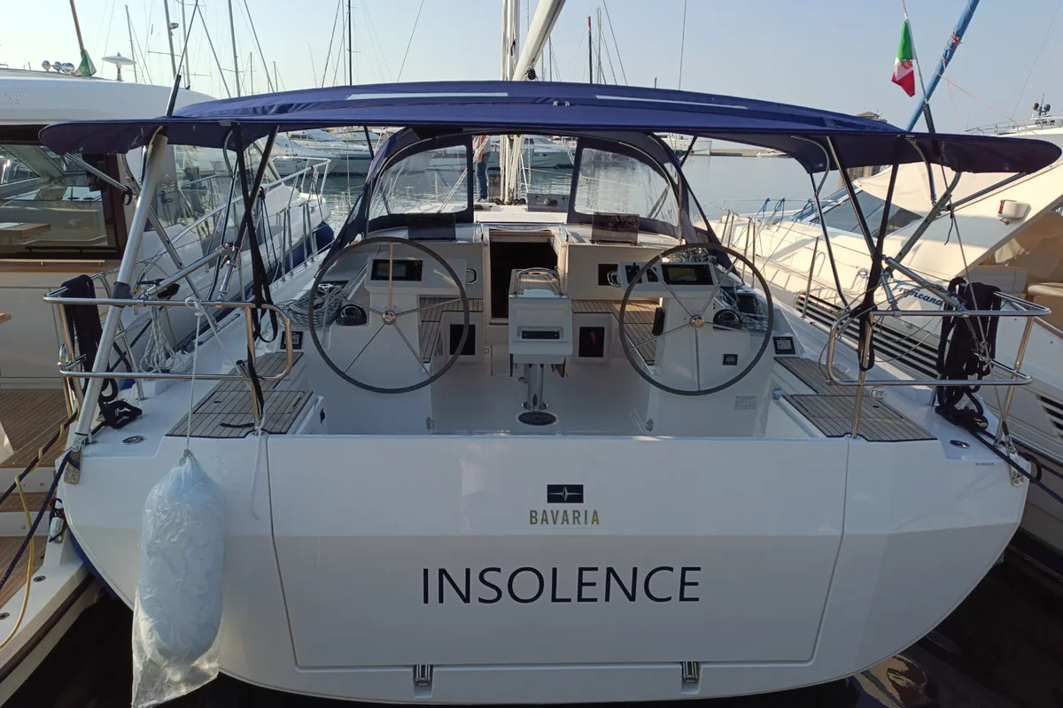 Cockpit of Insolence, a Bavaria C45 sailboat at Bocca di Magra, Italy