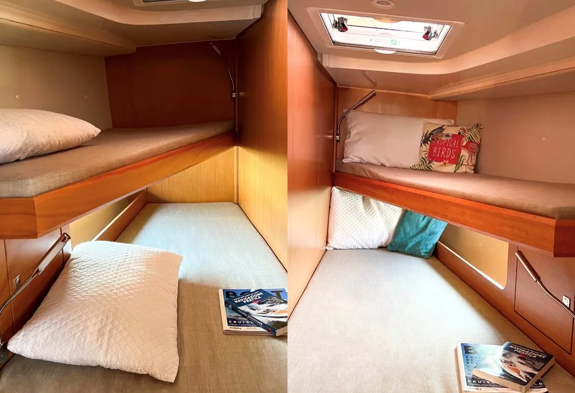 Cabin on Insolence, a Bavaria C45 sailboat at Bocca di Magra, Italy