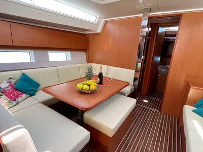 Salon of Insolence, a Bavaria C45 sailboat at Bocca di Magra, Italy