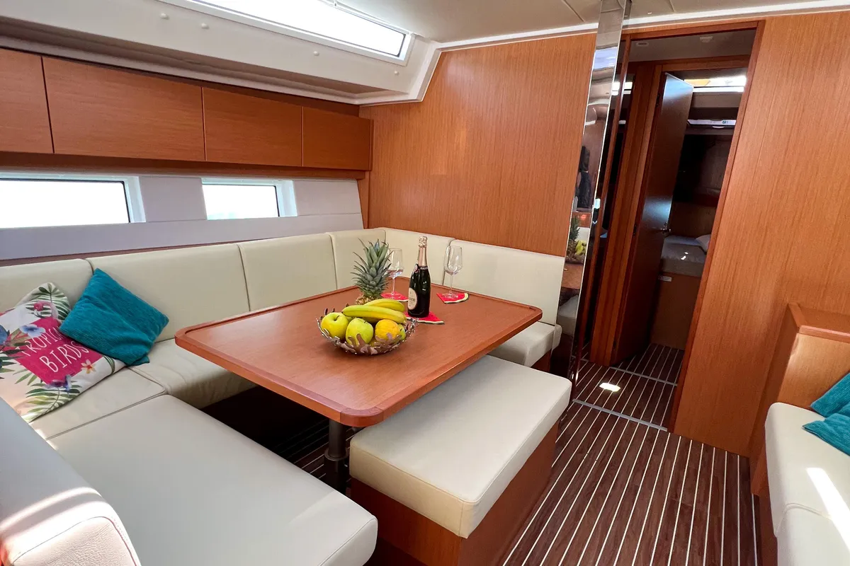Salon of Insolence, a Bavaria C45 sailboat at Bocca di Magra, Italy
