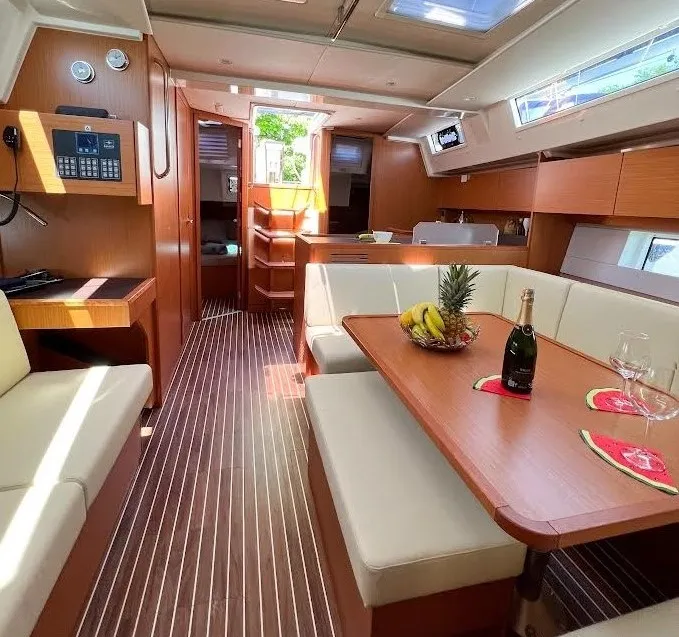 Salon of Insolence, a Bavaria C45 sailboat at Bocca di Magra, Italy