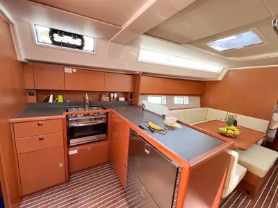 Galley of Insolence, a Bavaria C45 sailboat at Bocca di Magra, Italy