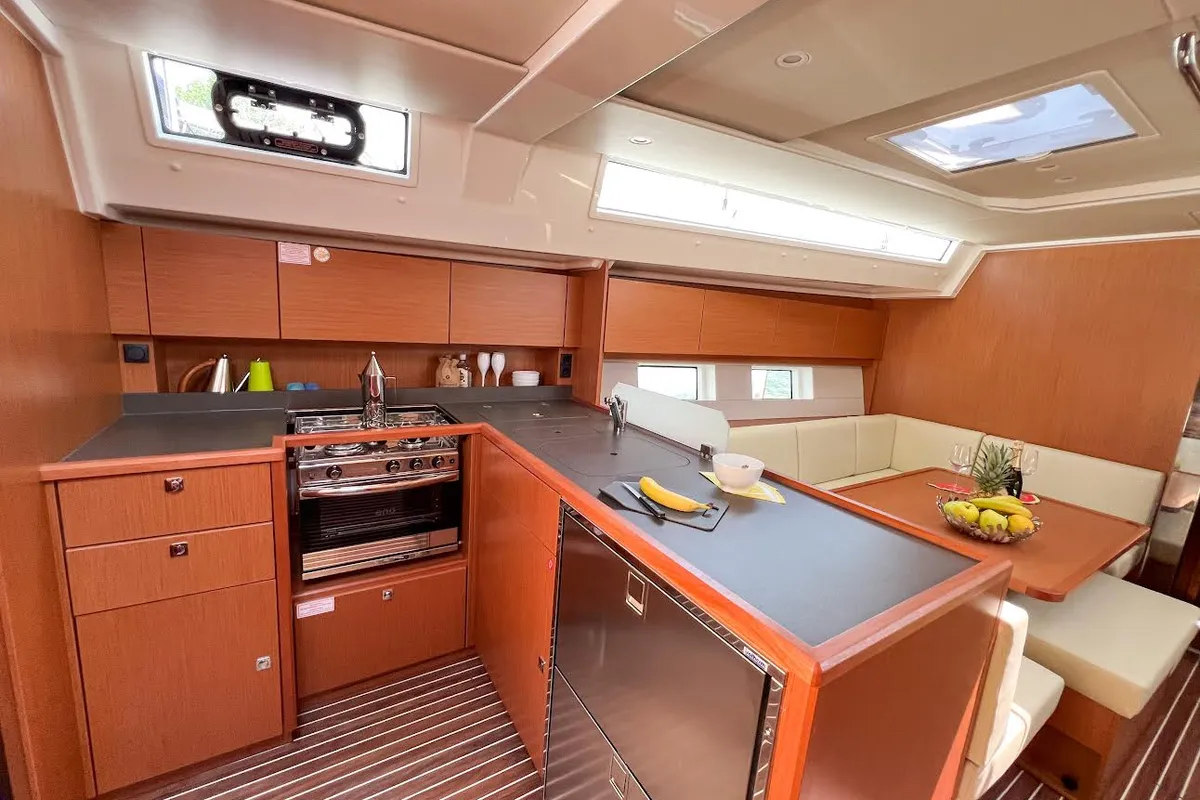 Galley of Insolence, a Bavaria C45 sailboat at Bocca di Magra, Italy