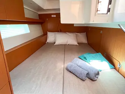 Cabin on Insolence, a Bavaria C45 sailboat at Bocca di Magra, Italy