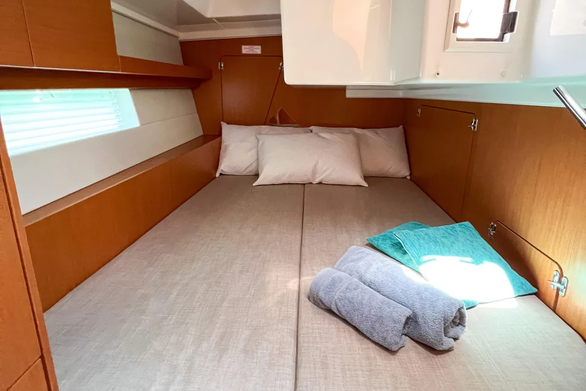 Cabin on Insolence, a Bavaria C45 sailboat at Bocca di Magra, Italy