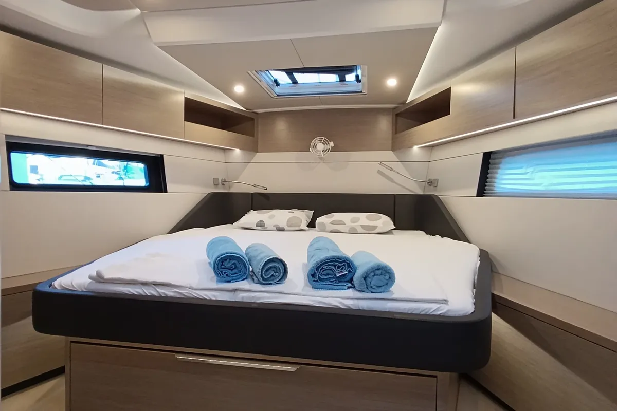 Cabin on Binlik Owner's, a Hanse 460 sailboat at Fethiye, Turkey