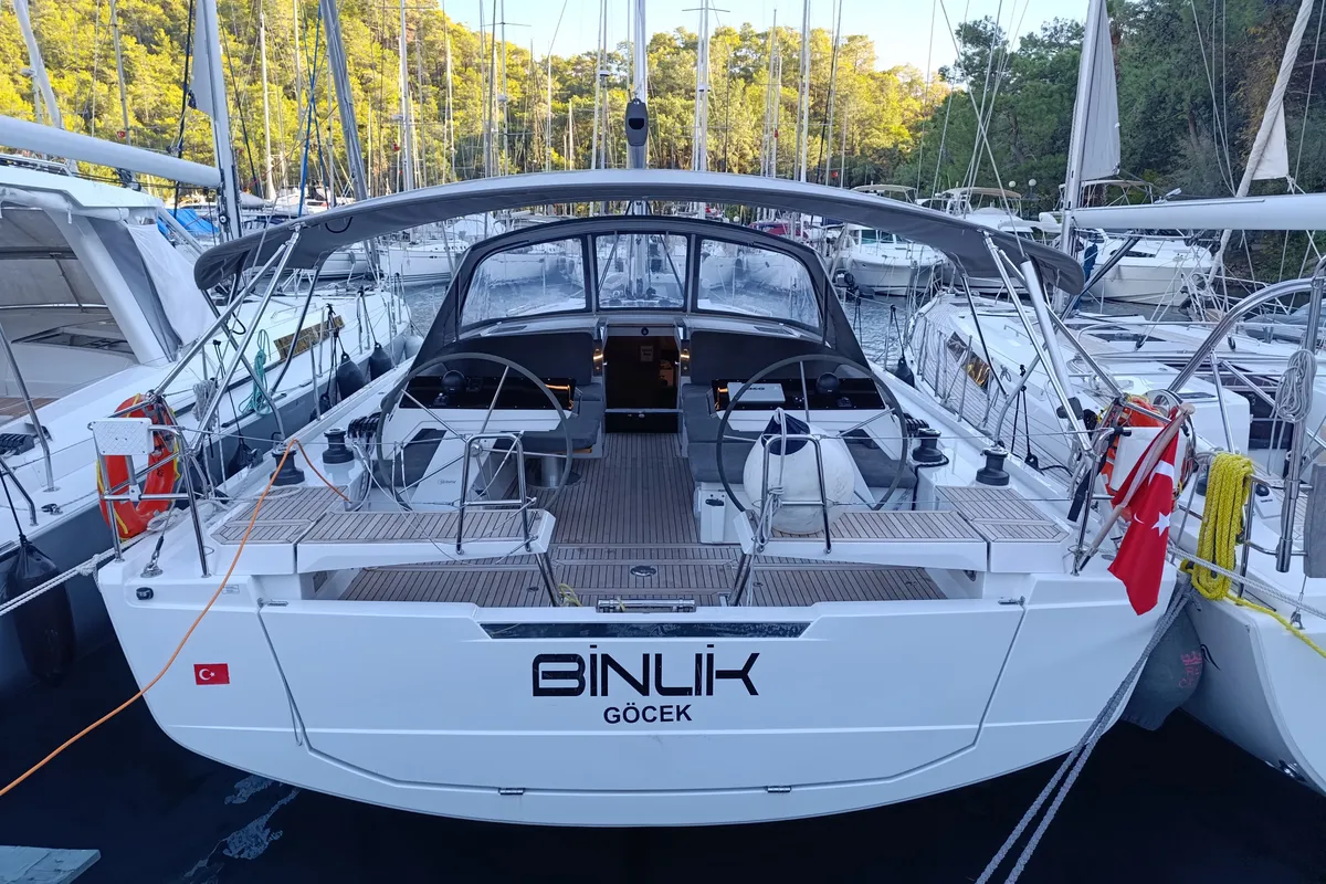 Exterior view of Binlik Owner's, a Hanse 460 sailboat at Fethiye, Turkey