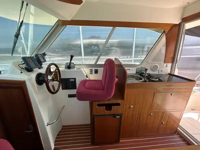Cockpit of Range Cruiser, a Ocqueteau 815 Range Cruiser motorboat at Općina Pakoštane, Croatia