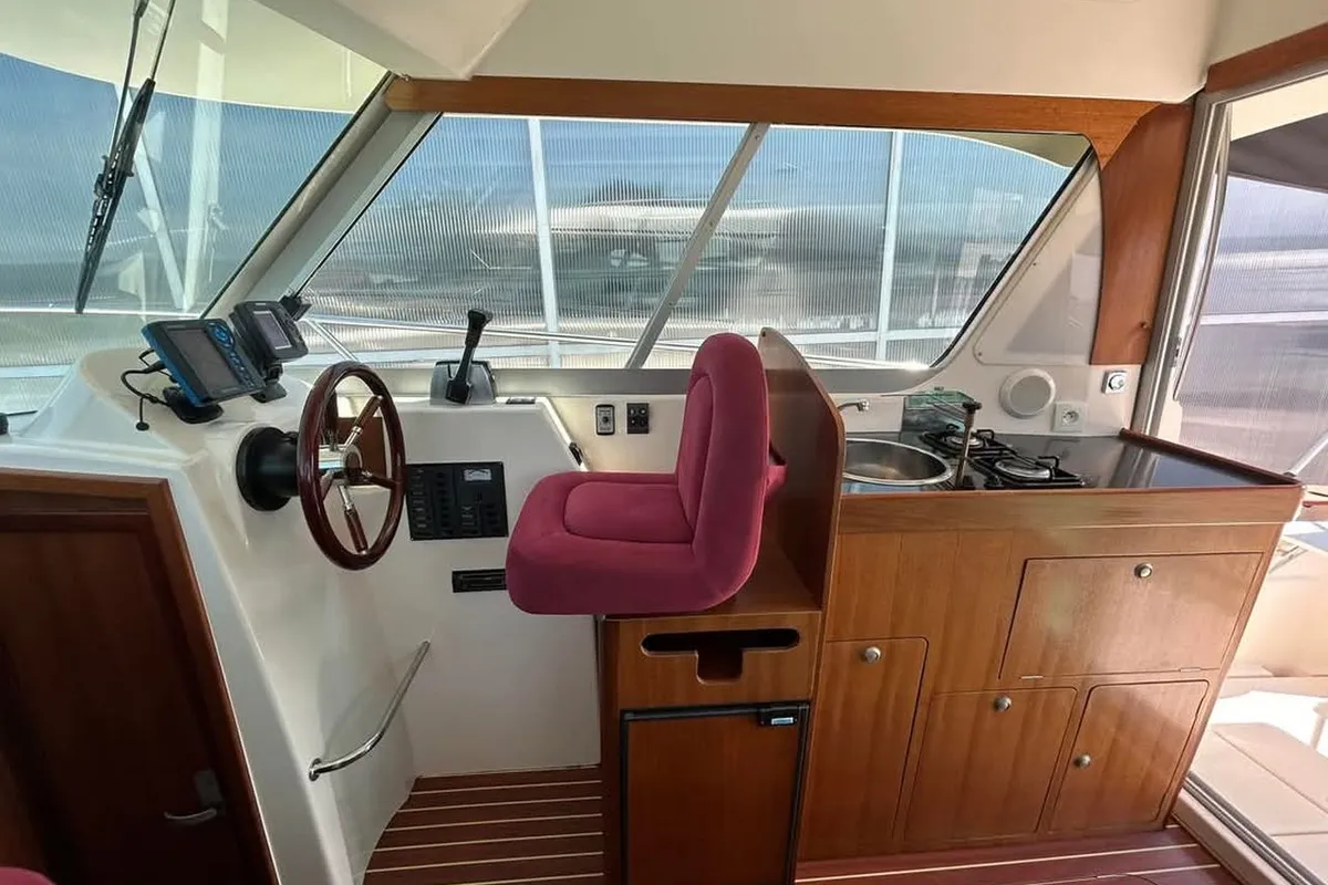 Cockpit of Range Cruiser, a Ocqueteau 815 Range Cruiser motorboat at Općina Pakoštane, Croatia