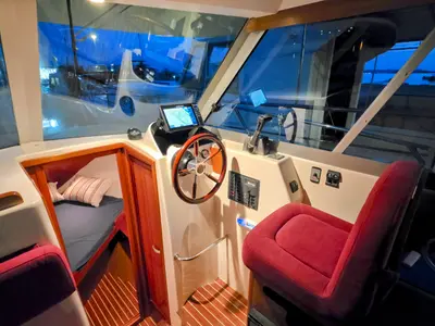 Cockpit of Range Cruiser, a Ocqueteau 815 Range Cruiser motorboat at Pakoštane, Croatia