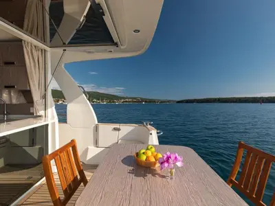 Salon of Ondine, a Greenline 33 motor yacht at Punat, Croatia