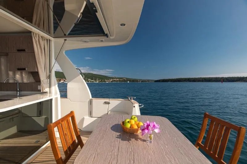 Salon of Ondine, a Greenline 33 motor yacht at Punat, Croatia