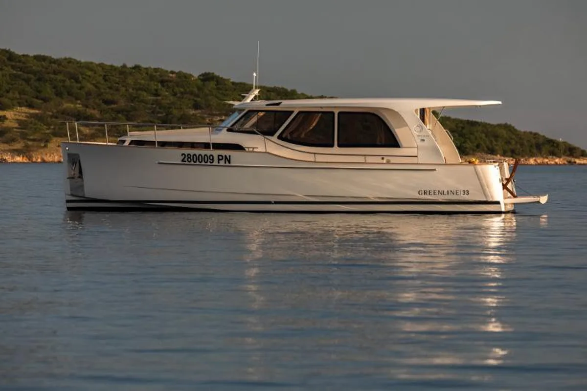 Exterior view of Ondine, a Greenline 33 motor yacht at Punat, Croatia