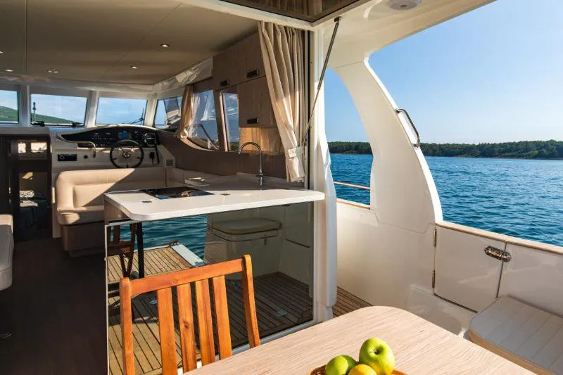 Exterior view of Ondine, a Greenline 33 motor yacht at Punat, Croatia