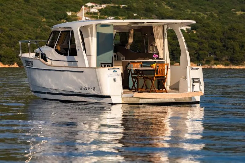 Cockpit of Ondine, a Greenline 33 motor yacht at Punat, Croatia