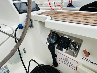 Cockpit of Yvonne, a Bavaria Cruiser 41 sailboat at Athens, Greece
