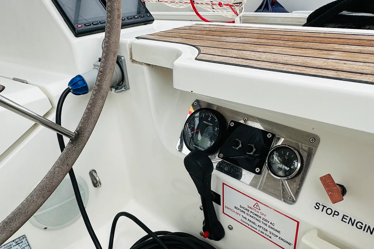 Cockpit of Yvonne, a Bavaria Cruiser 41 sailboat at Athens, Greece