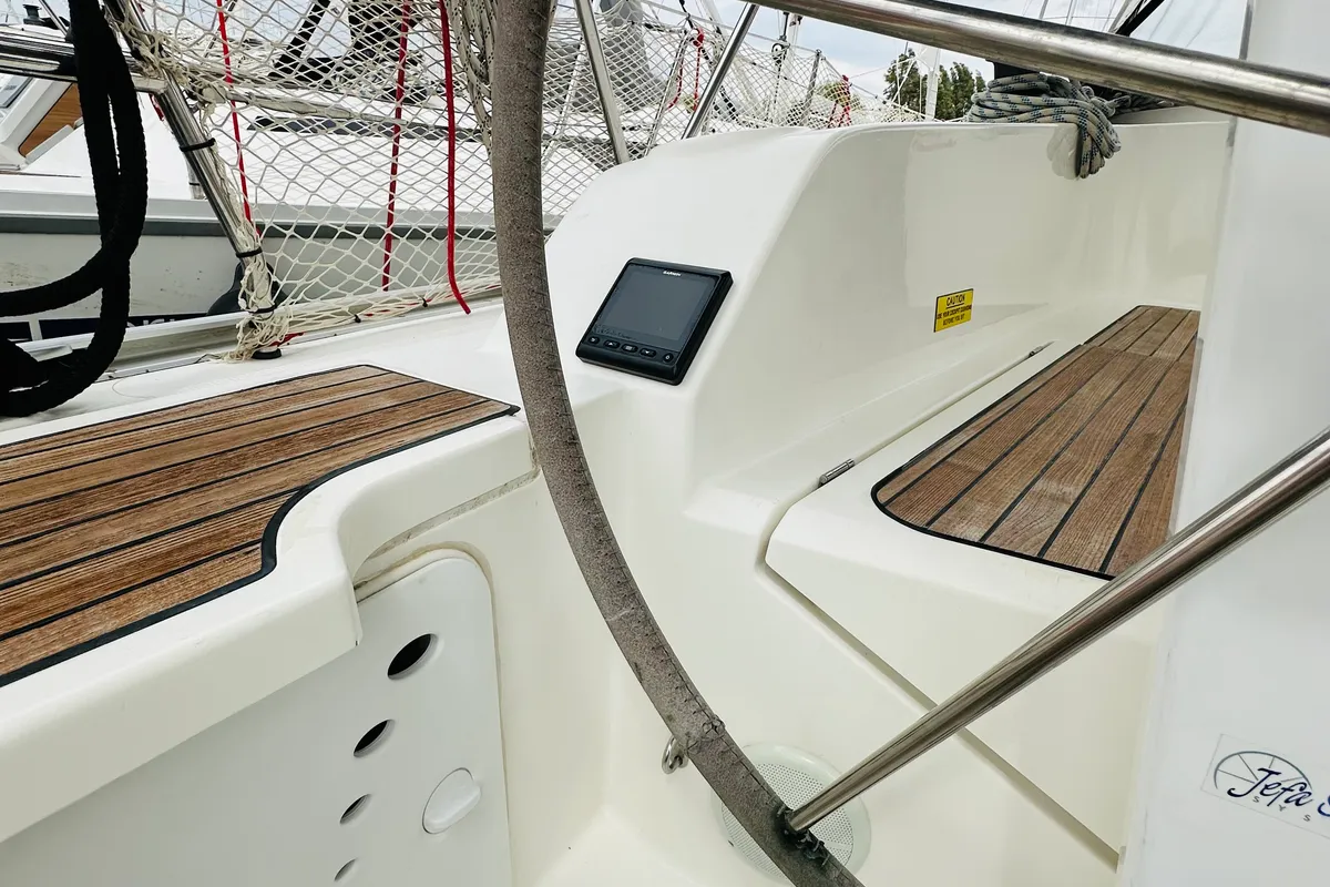 Cockpit of Yvonne, a Bavaria Cruiser 41 sailboat at Athens, Greece