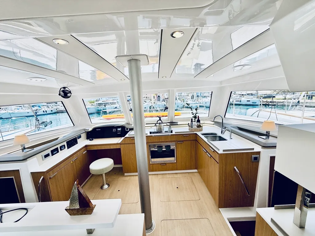 Cockpit of Vegas, a Bali Catspace OW catamaran at Ellomenos, Greece