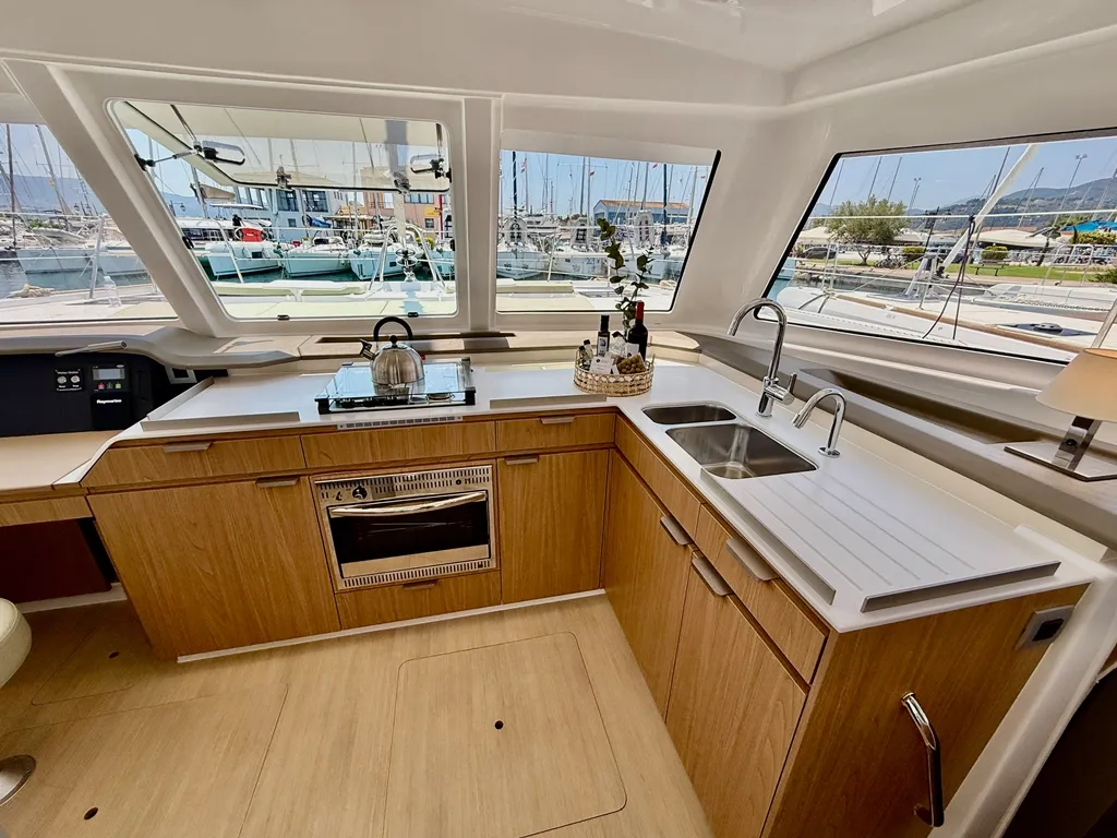 Galley of Vegas, a Bali Catspace OW catamaran at Ellomenos, Greece