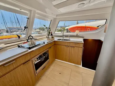 Galley of Vegas, a Bali Catspace OW catamaran at Ellomenos, Greece