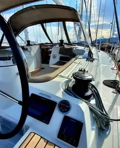 Deck of Aquaholic, a Jeanneau Sun Odyssey 519 sailboat at Municipal Unit of Ellomenos, Greece
