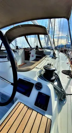 Deck of Aquaholic, a Jeanneau Sun Odyssey 519 sailboat at Municipal Unit of Ellomenos, Greece